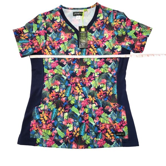 NWT Planet Koi Bright Tropical Print Scrub Top with Stretch Knit Sides Size S - Picture 7 of 16